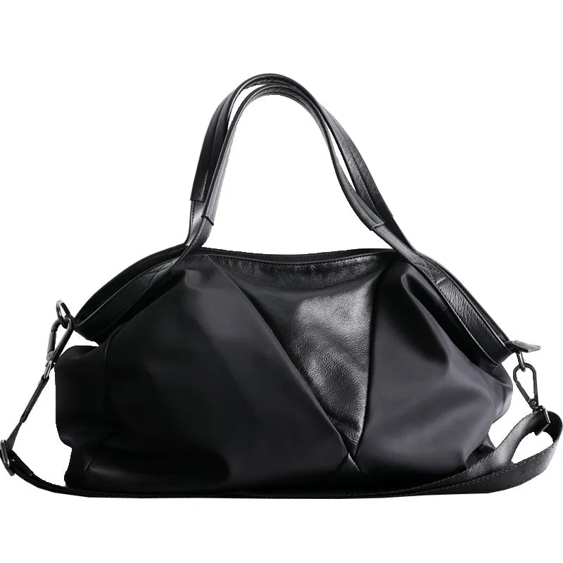 Nylon Leather Travel Handbag Purse Womens Black Nylon Shoulder Bag Nylon Gym Purse for Ladies