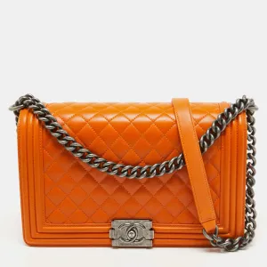 Orange Quilted Leather New Medium Boy Bag