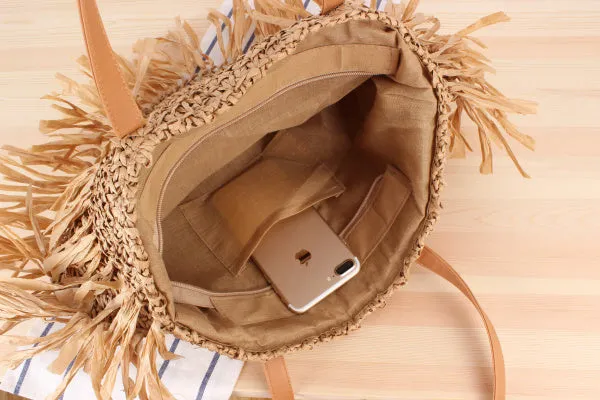 Paziye Bohemian Semicircle Tassel Straw Shoulder Bag
