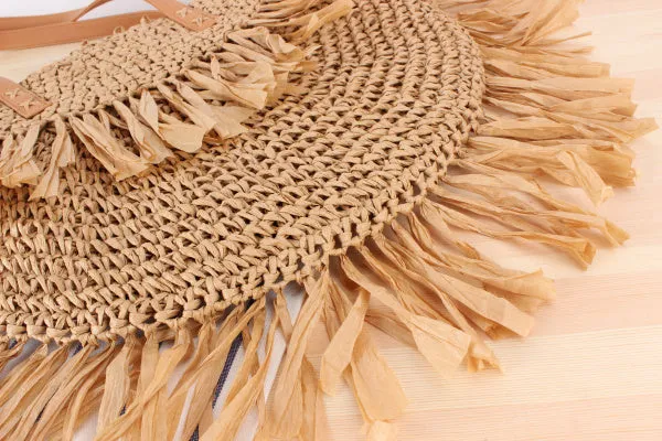 Paziye Bohemian Semicircle Tassel Straw Shoulder Bag