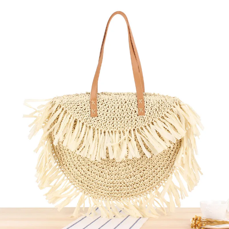 Paziye Bohemian Semicircle Tassel Straw Shoulder Bag