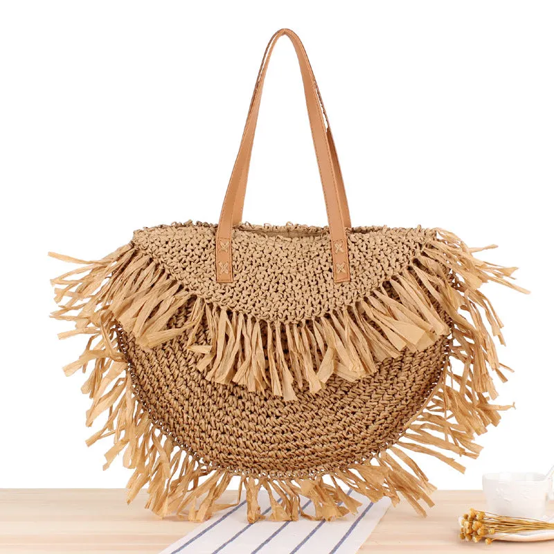 Paziye Bohemian Semicircle Tassel Straw Shoulder Bag