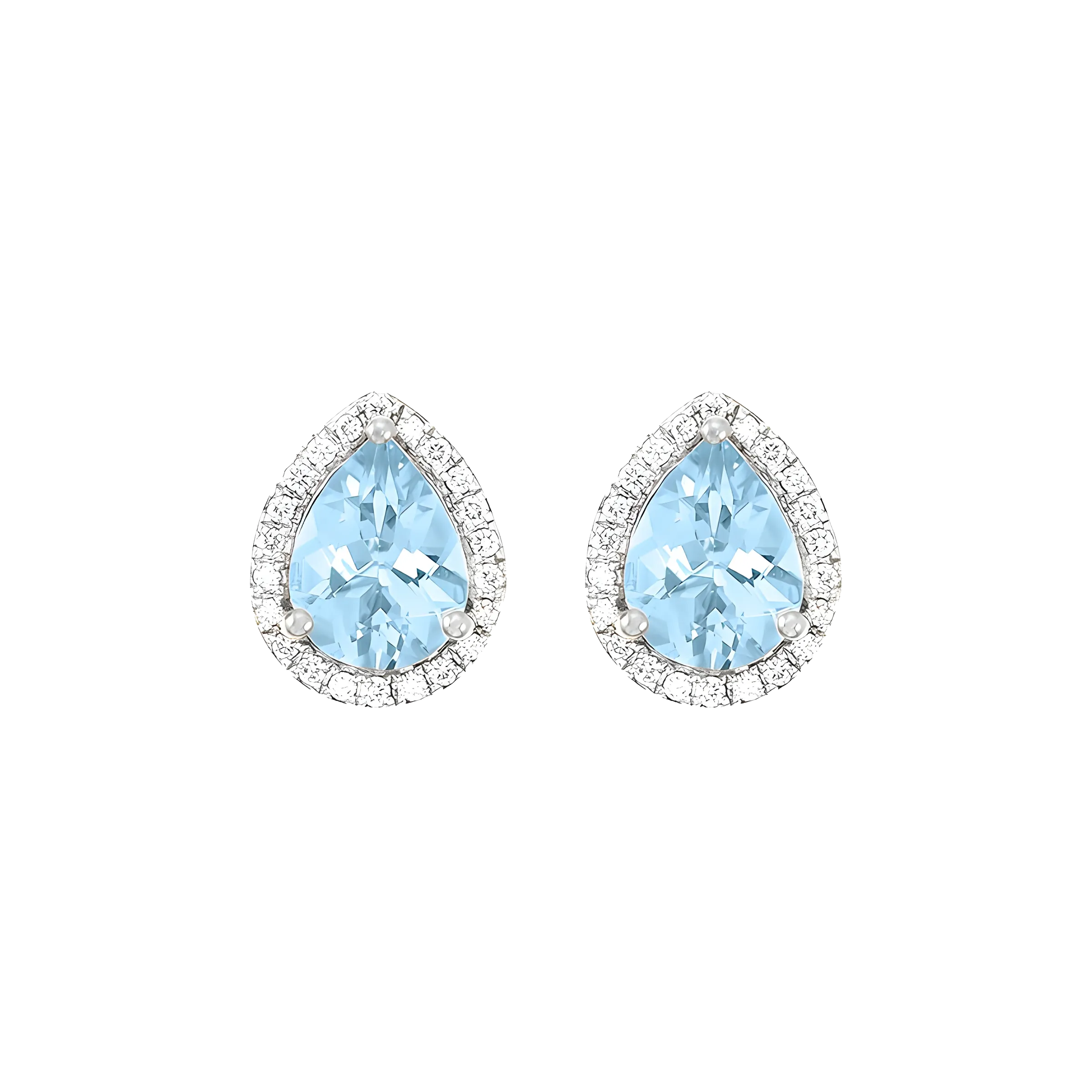 Pear Aquamarine And Diamond Halo Stud Earrings in 18k White Gold