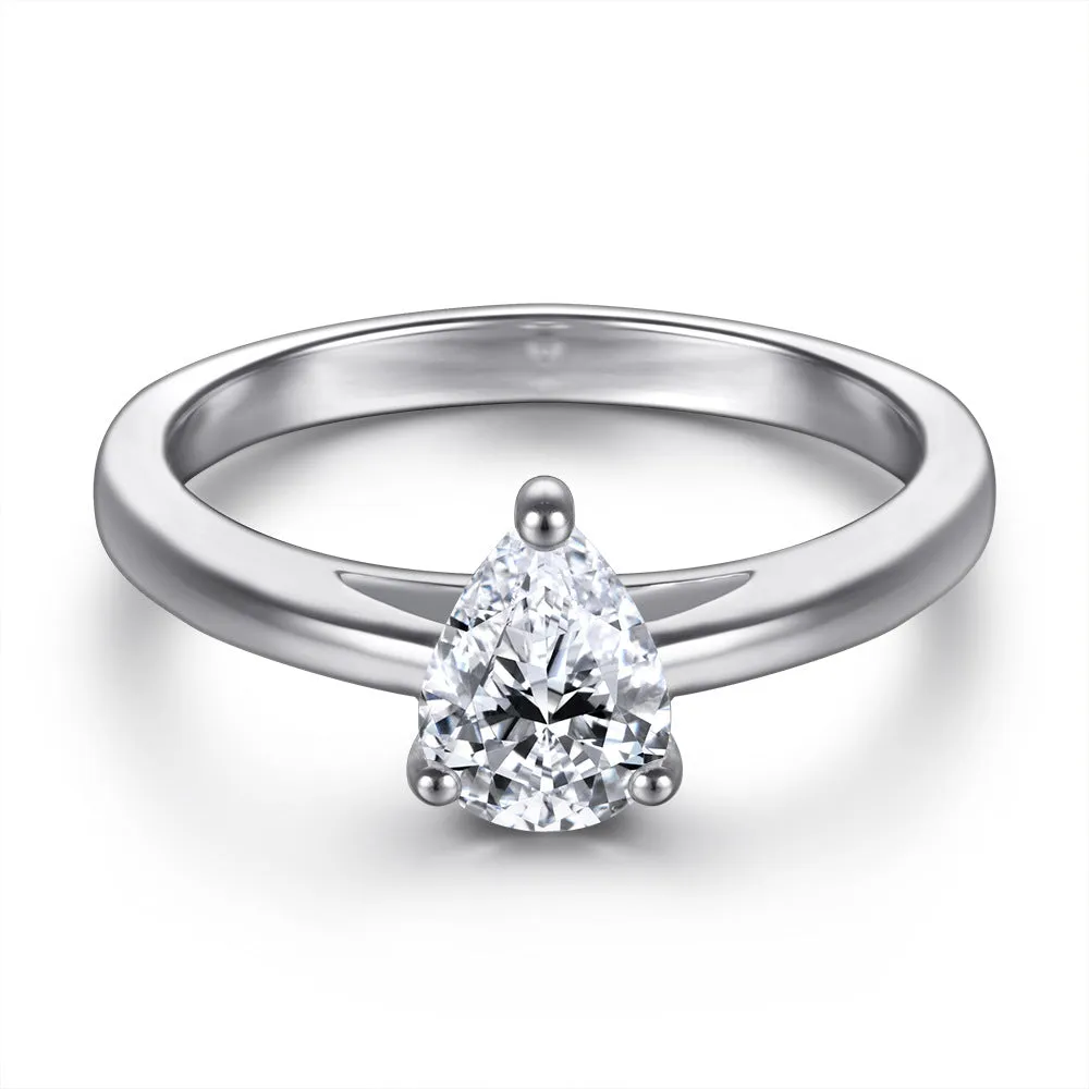 Pear Drop Zircon Solitaire Silver Ring