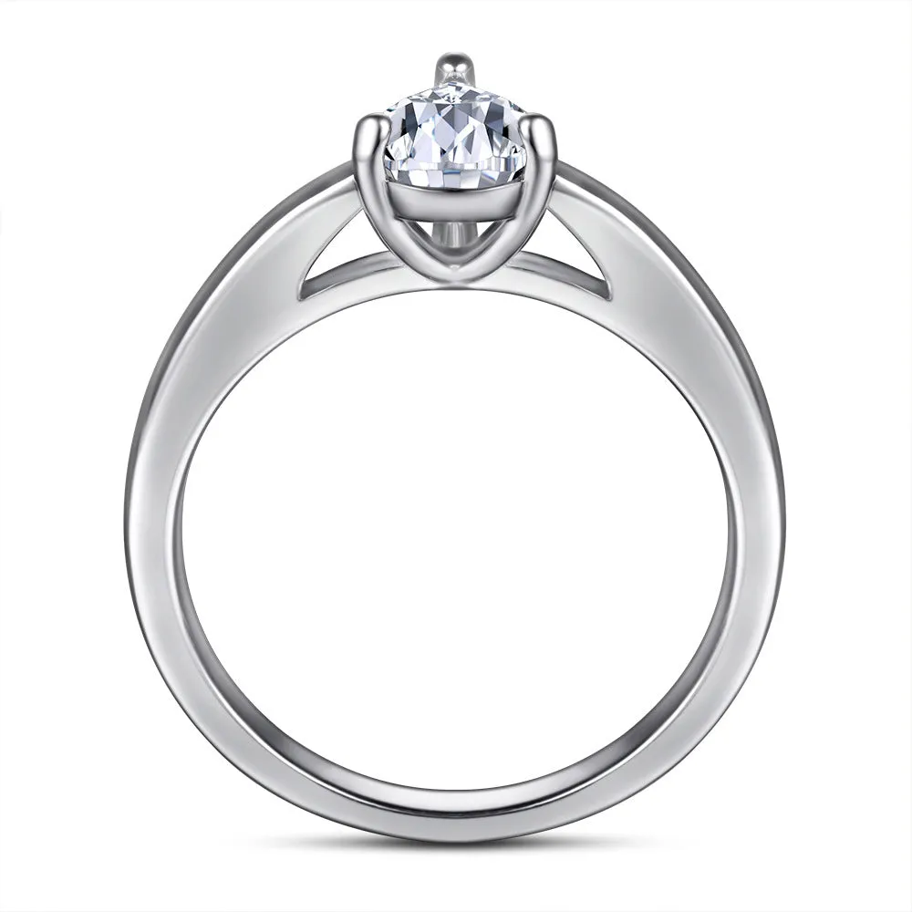 Pear Drop Zircon Solitaire Silver Ring