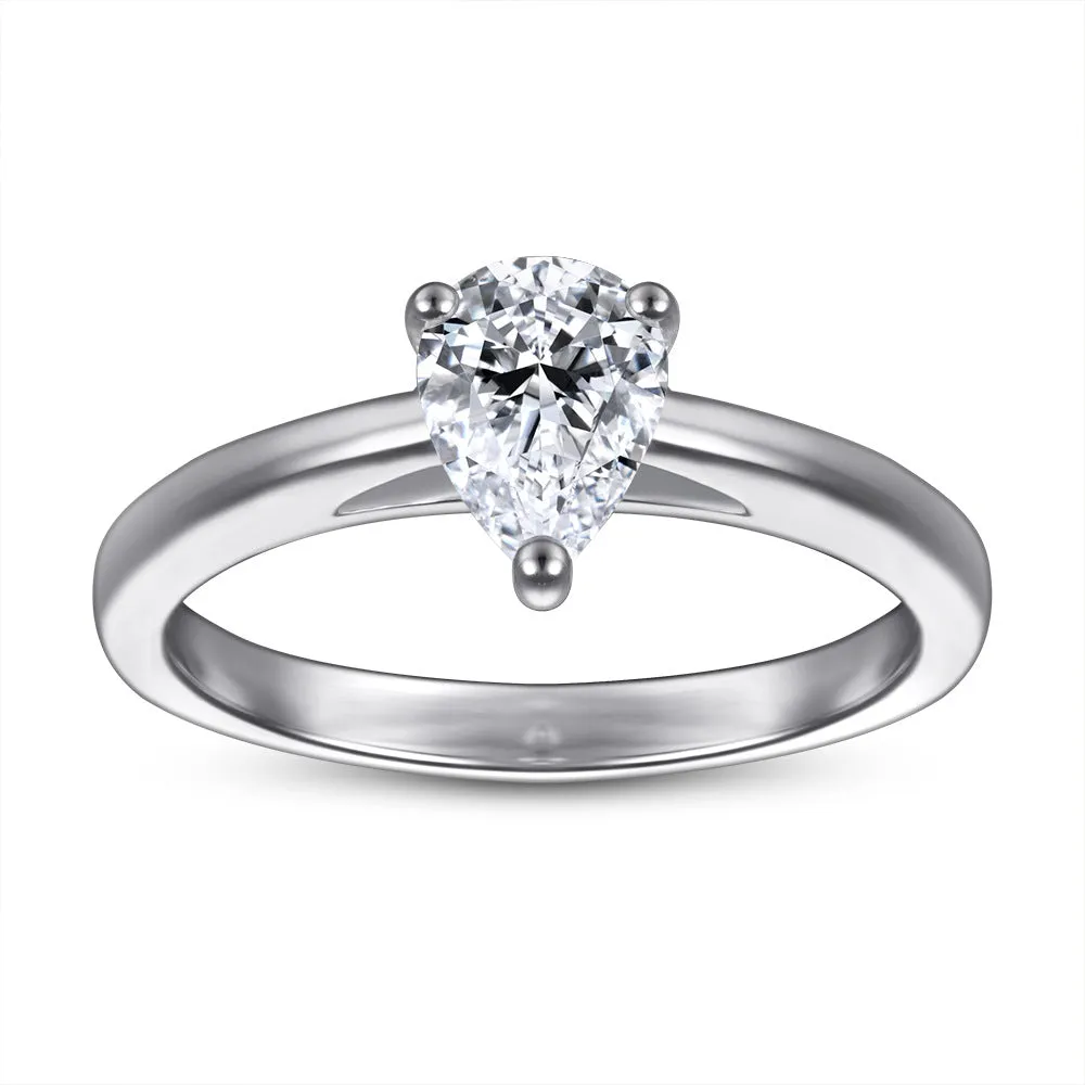 Pear Drop Zircon Solitaire Silver Ring