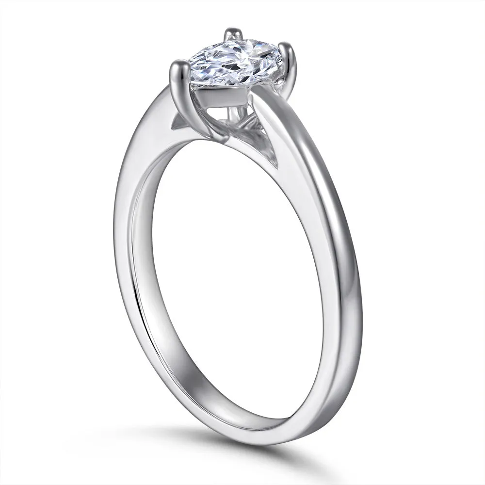 Pear Drop Zircon Solitaire Silver Ring