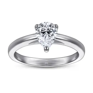 Pear Drop Zircon Solitaire Silver Ring