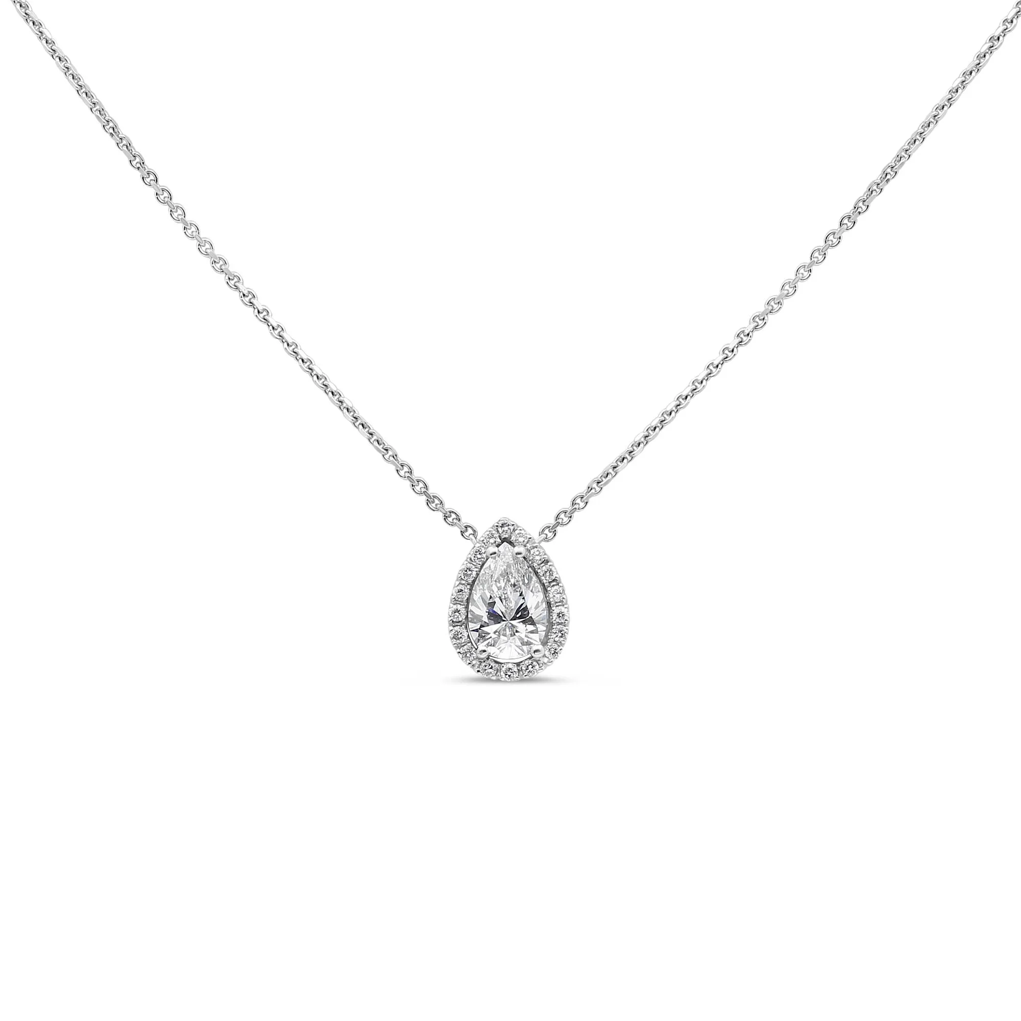 Pear-shaped diamond halo pendant
