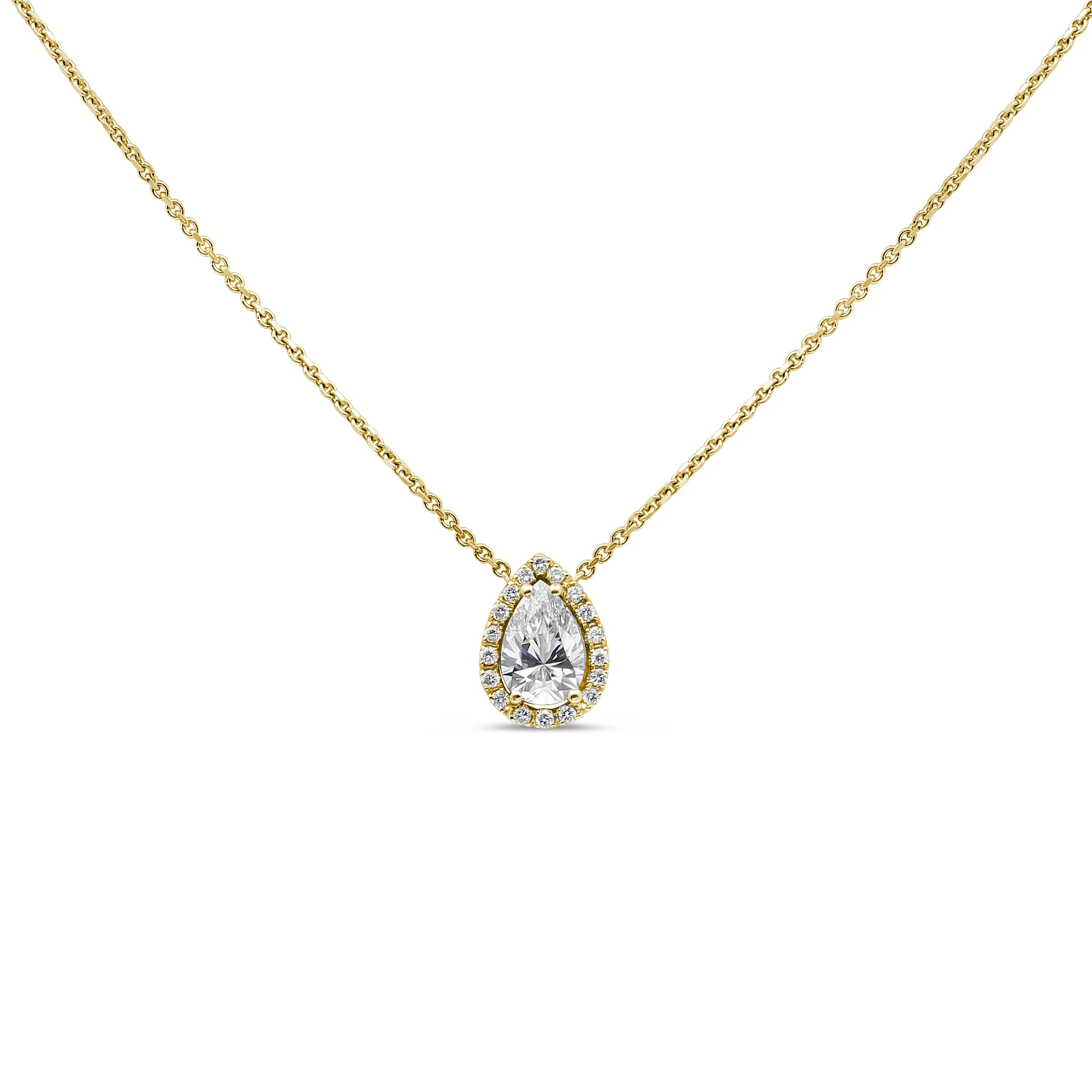 Pear-shaped diamond halo pendant
