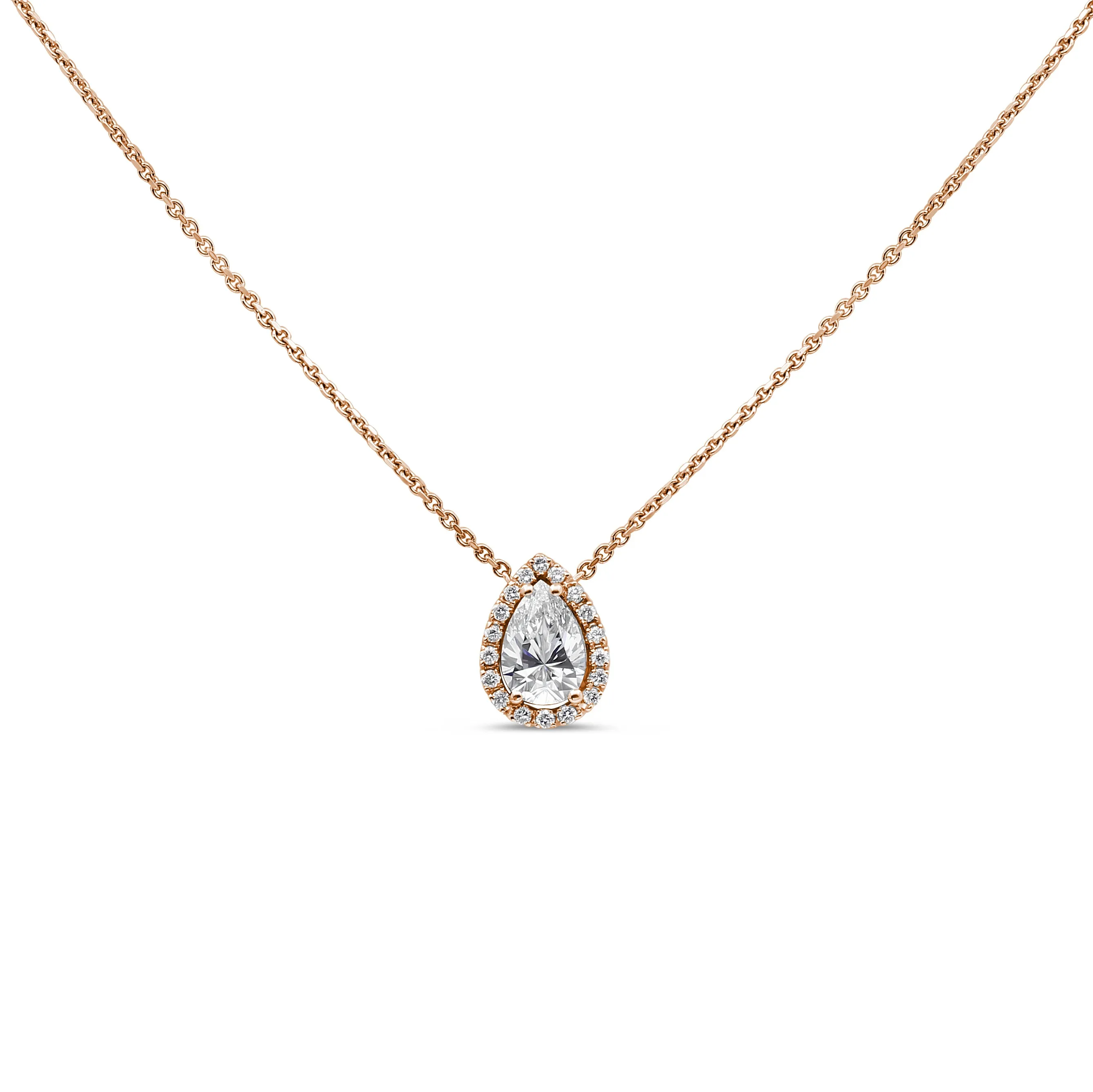 Pear-shaped diamond halo pendant