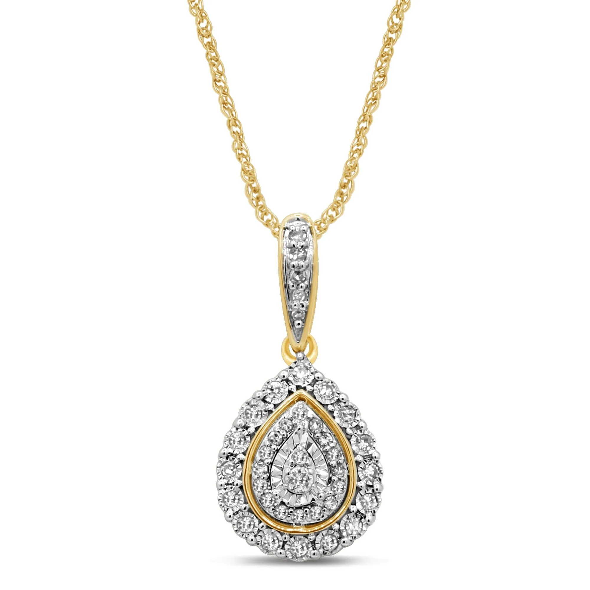 Pear Shaped Necklace with 0.15ct of Diamonds in 9ct Yellow Gold