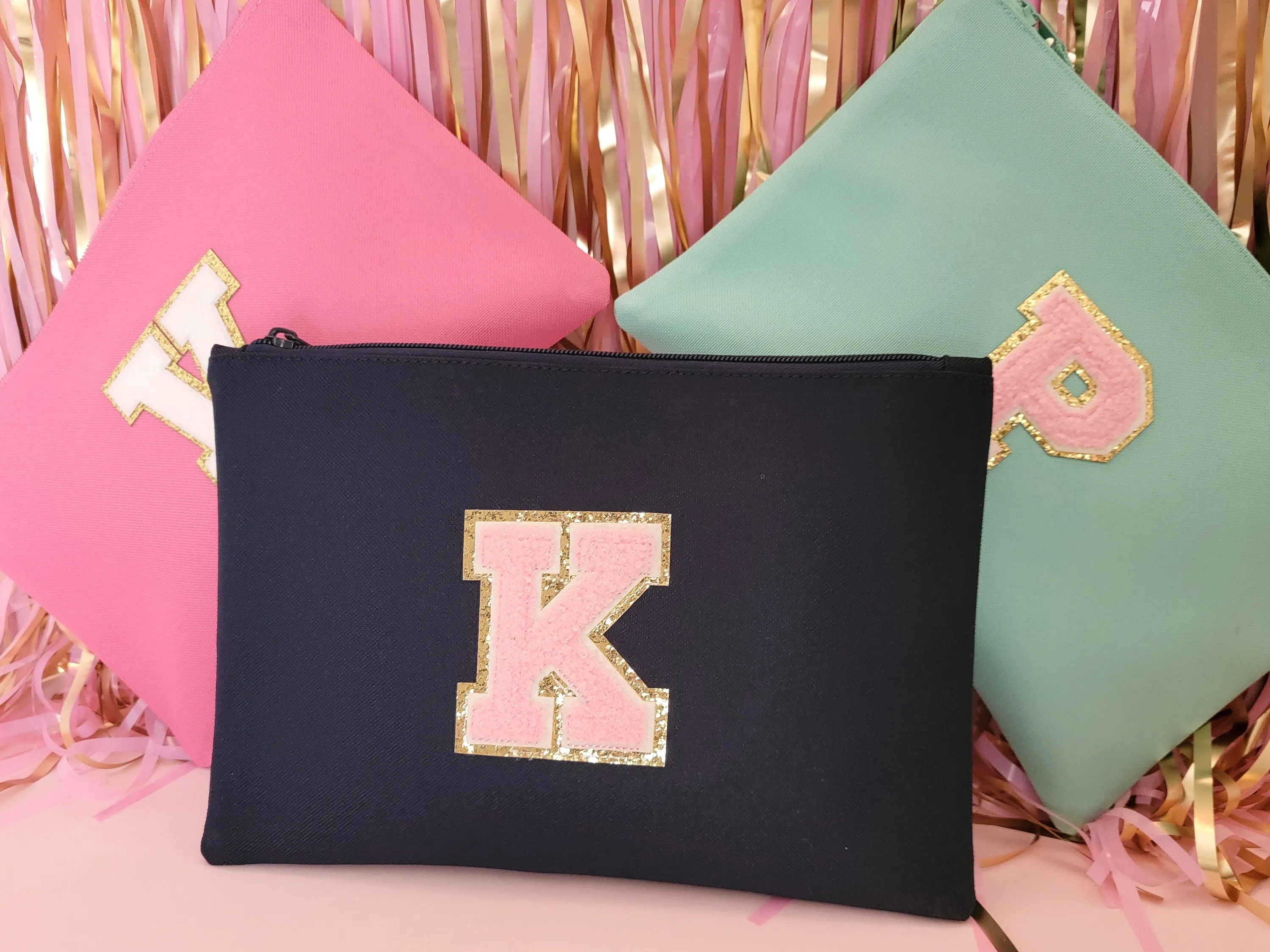 Personalized Varsity Letter Patch Makeup Bag
