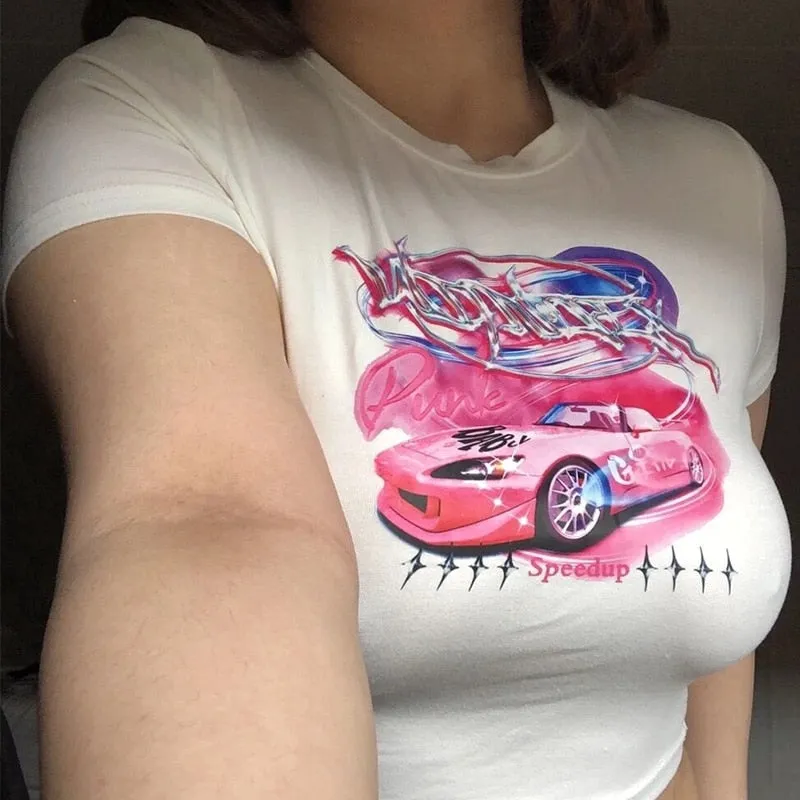 Pink Graphic Stylish Car Baby Tee