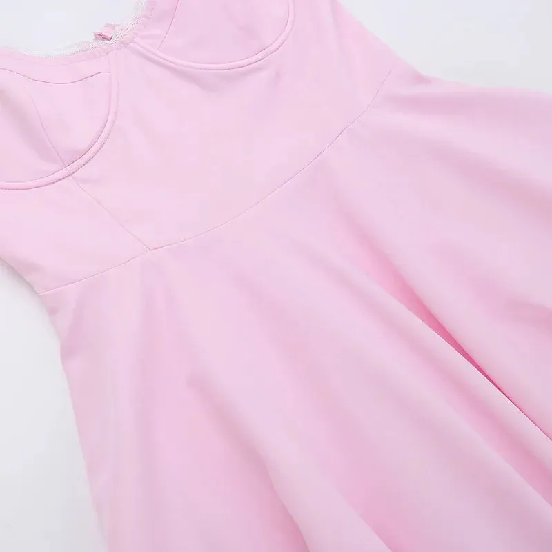 Pink Strappy Stylish Flare Midi Dress