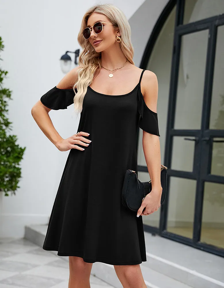 Plain Backless Strapless Ruffle A Line Dresses