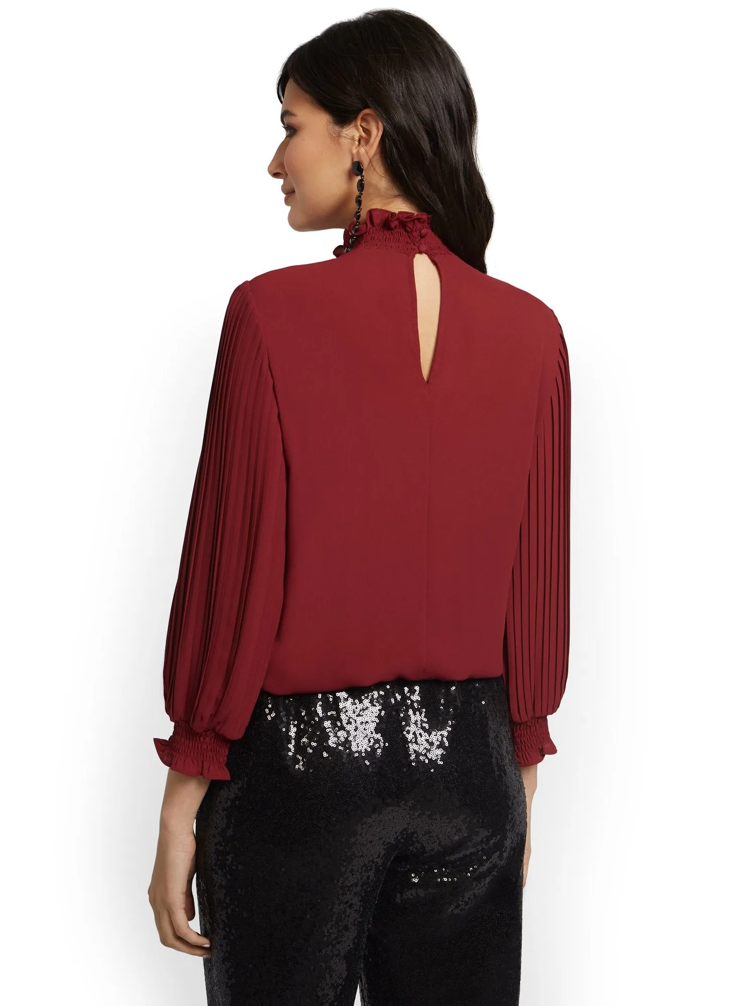 Pleated-Sleeve Blouse