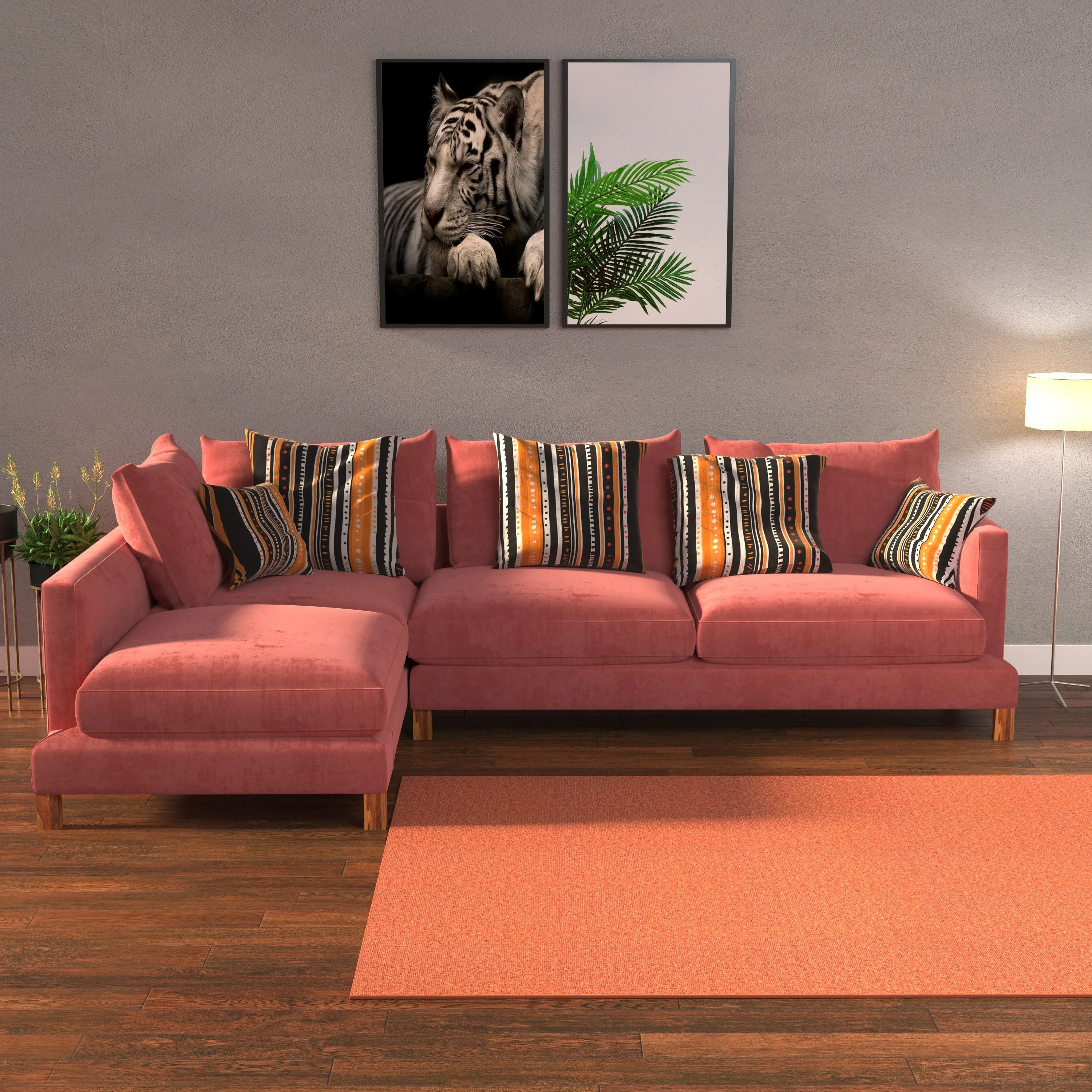 Premium Pink Pastel Coloured with Premium Comfort L Shaped 4 Seater Sofa Set for Home