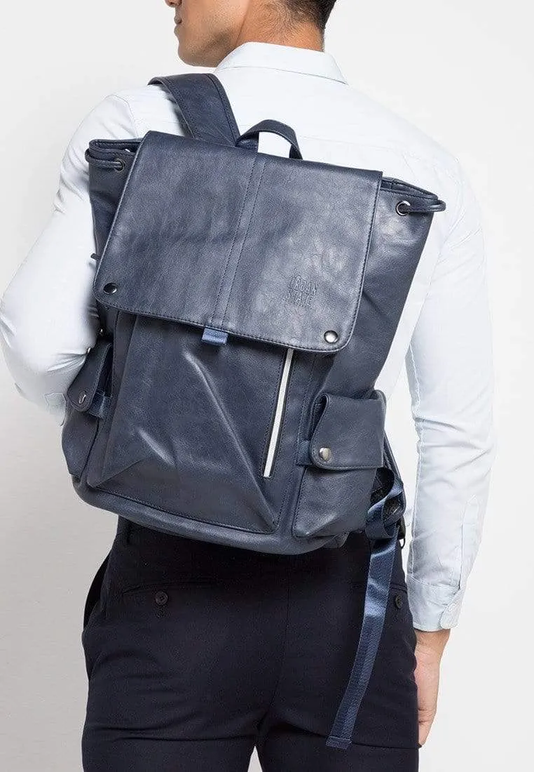 Pu Pocket Flap Large Backpack - Navy