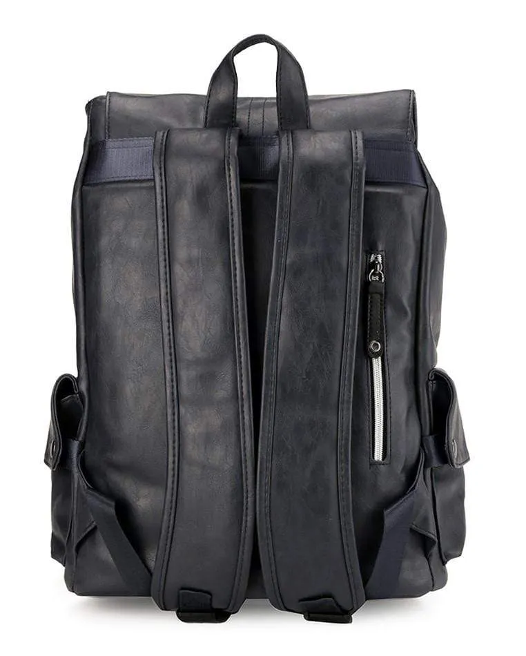 Pu Pocket Flap Large Backpack - Navy