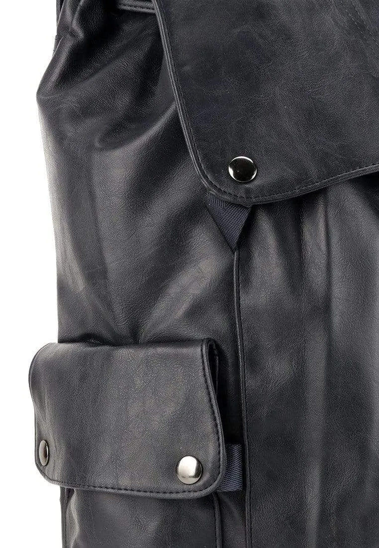 Pu Pocket Flap Large Backpack - Navy