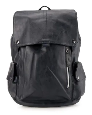 Pu Pocket Flap Large Backpack - Navy