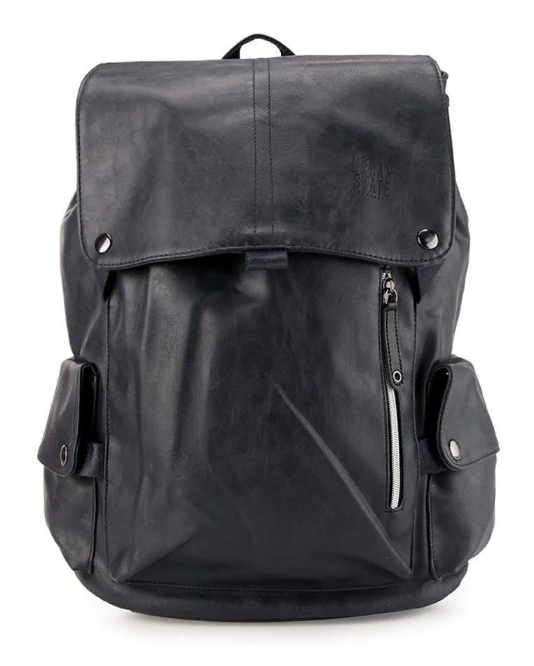 Pu Pocket Flap Large Backpack - Navy