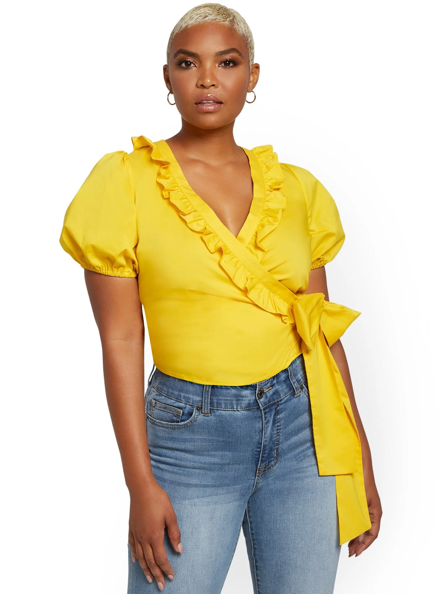 Ruffled Poplin Tie-Waist Shirt - 7th Avenue
