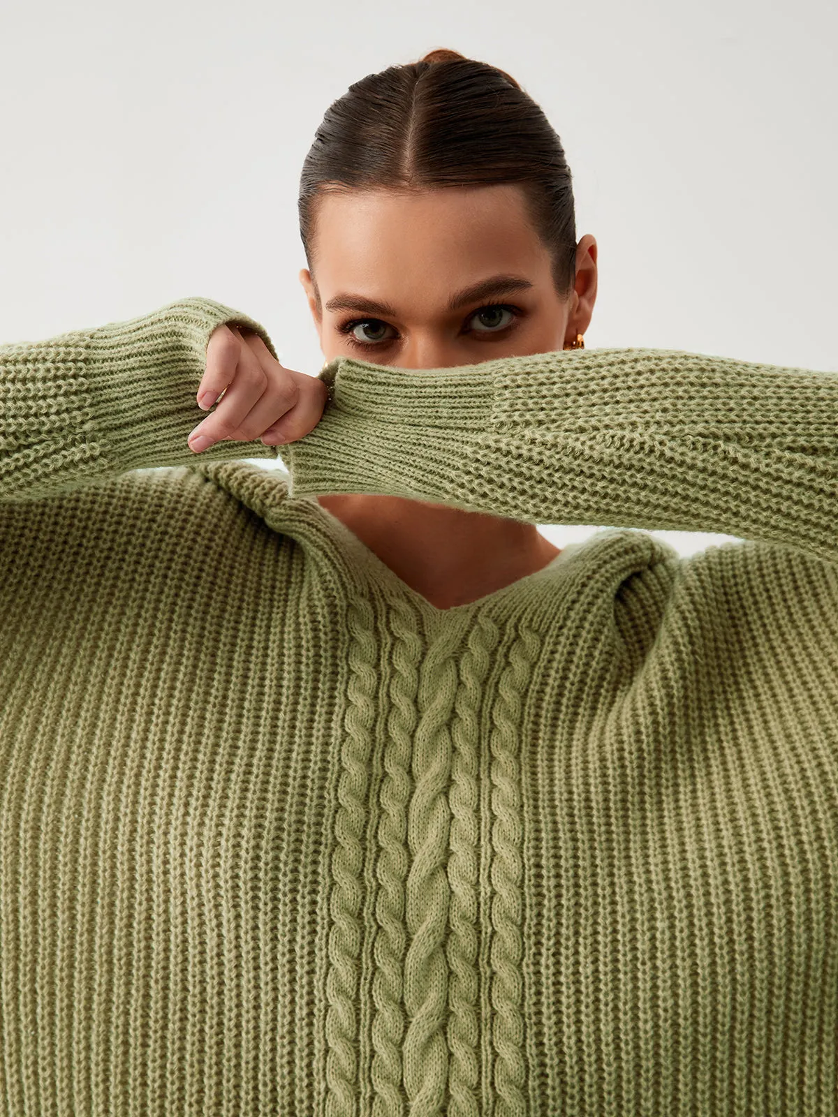 Sage Green Graceful Oversized Hoodie Sweater