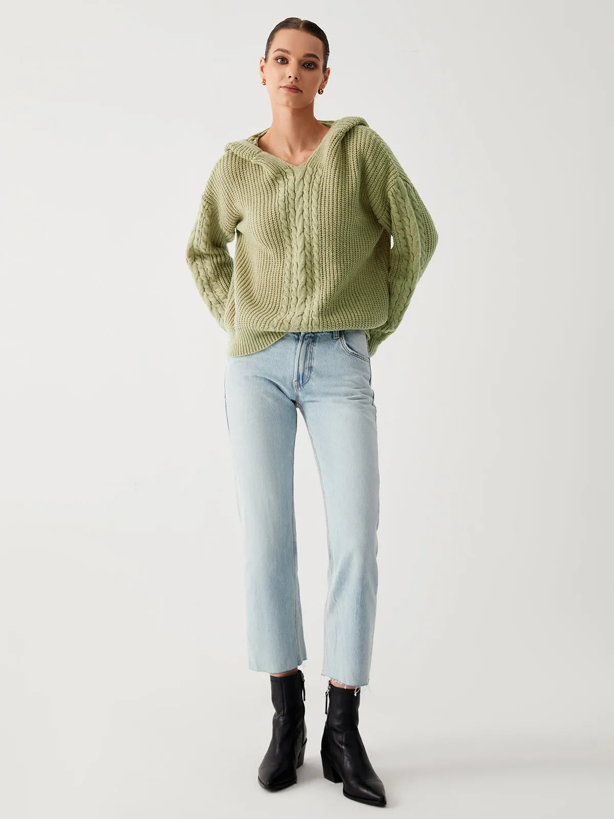 Sage Green Graceful Oversized Hoodie Sweater