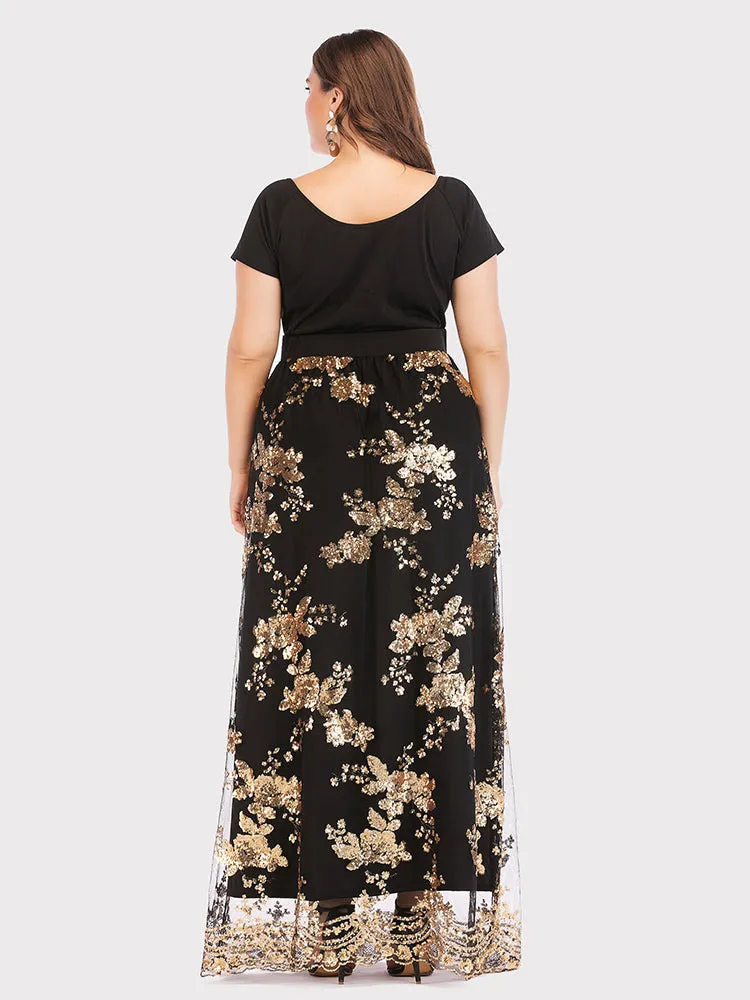 Sequined Letter Graceful Black Crop Top