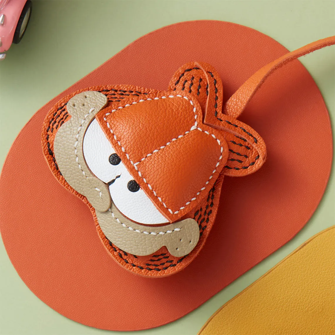 Sheep Leather Garfield Cat Keychain DIY Kit