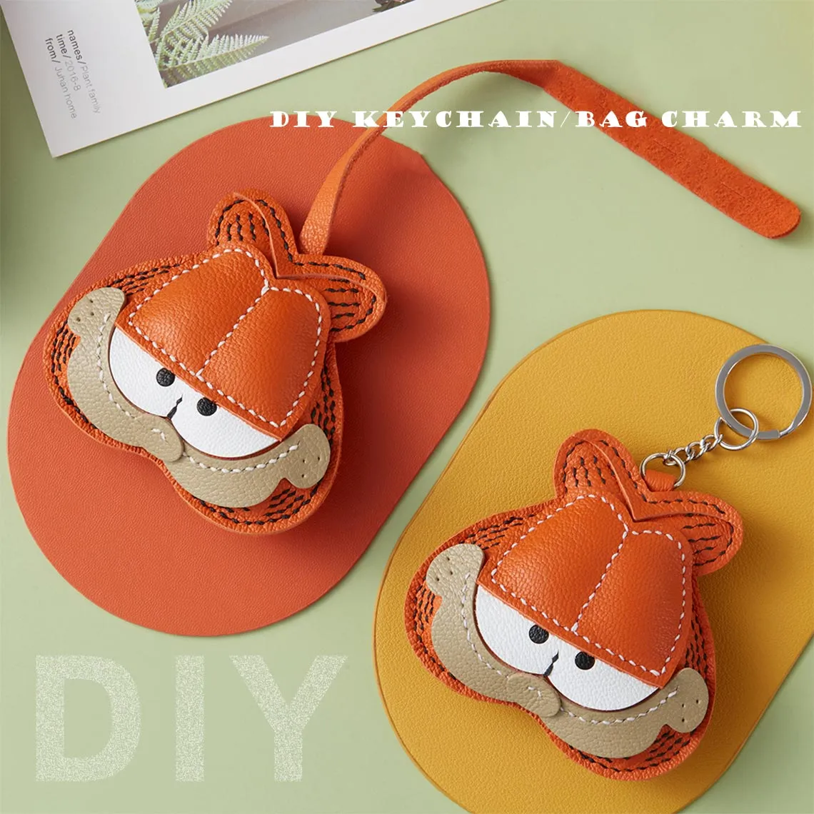Sheep Leather Garfield Cat Keychain DIY Kit