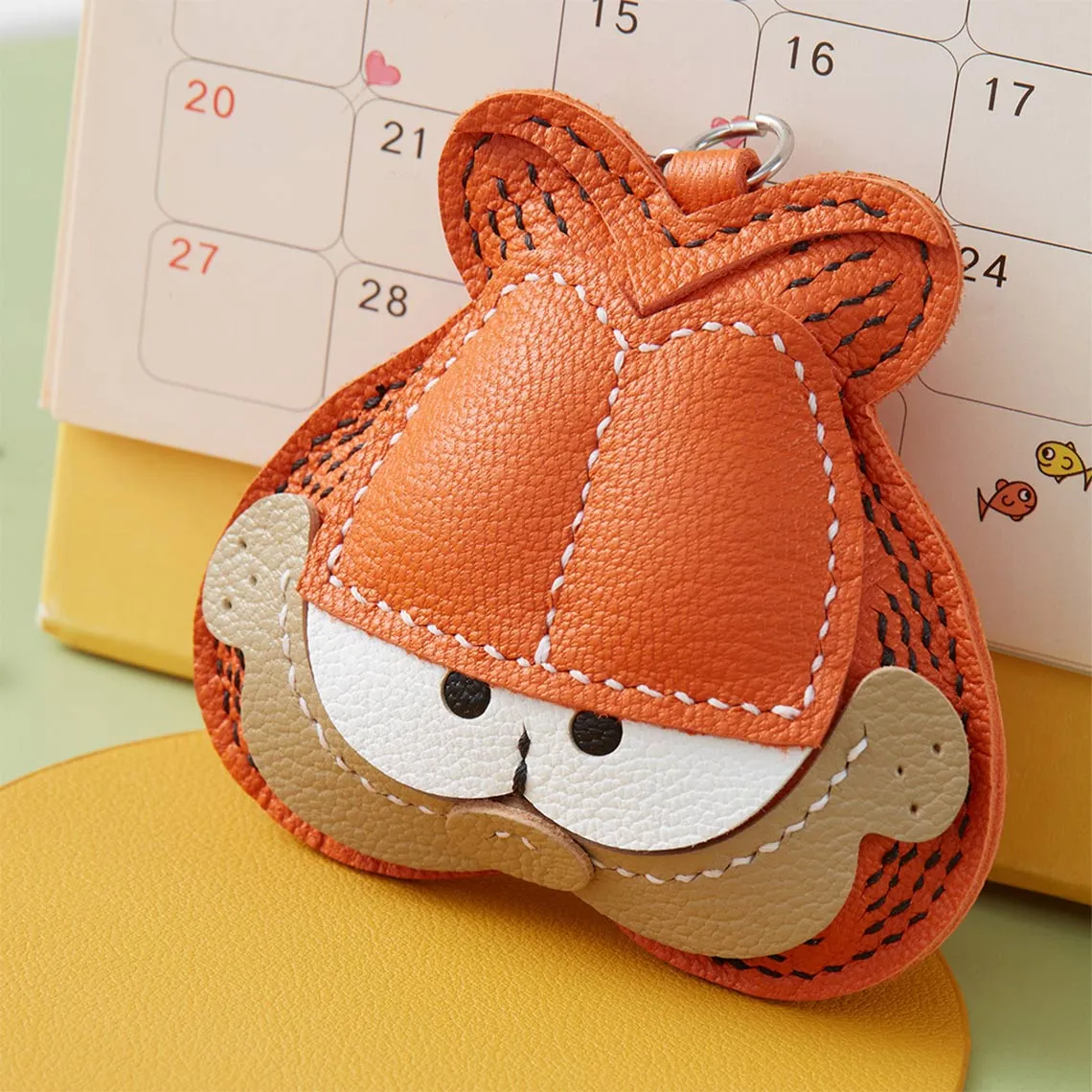 Sheep Leather Garfield Cat Keychain DIY Kit