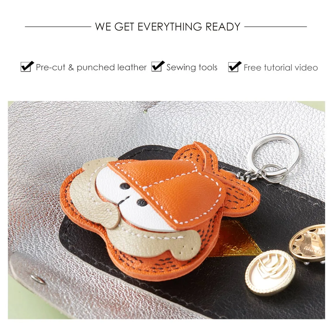 Sheep Leather Garfield Cat Keychain DIY Kit