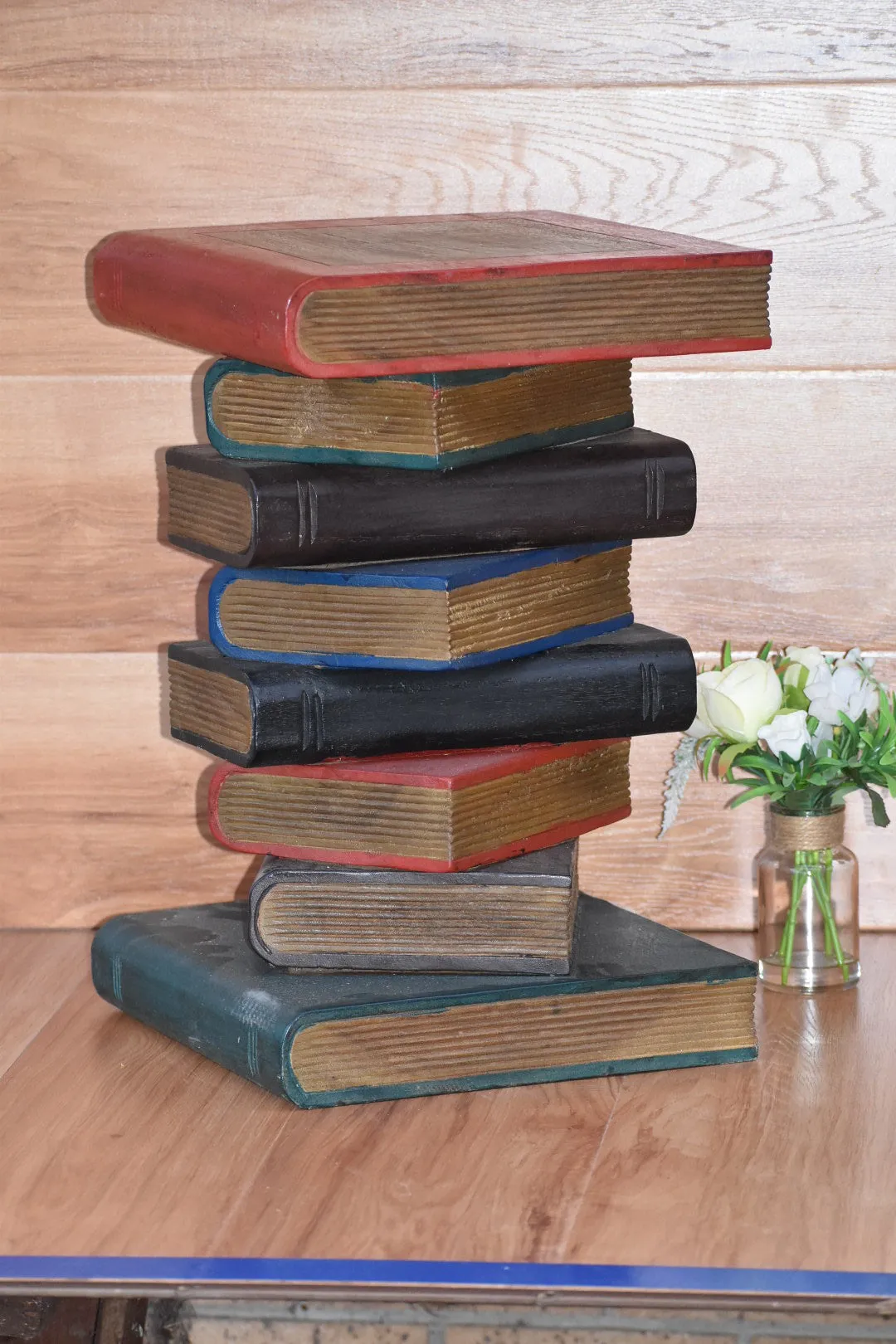 Side Table, corner Stool, Raintree Wood Natural Finish-Book Stack-Colour finish..
