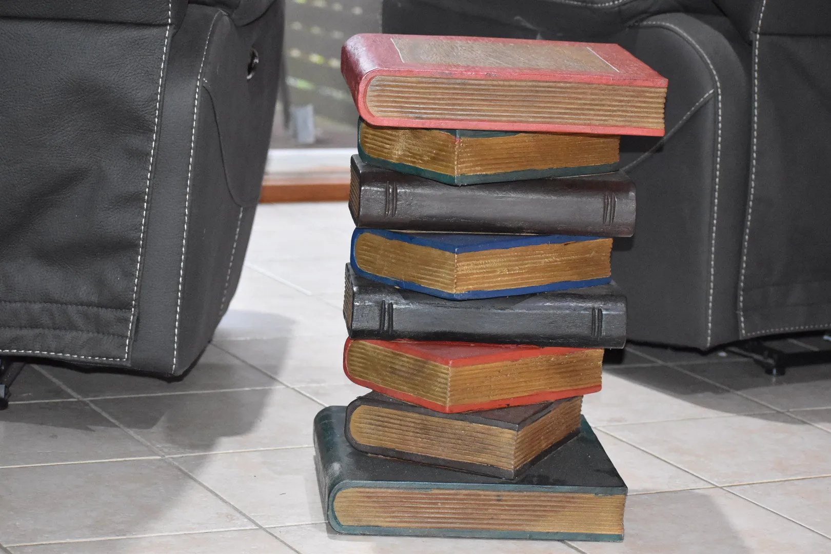 Side Table, corner Stool, Raintree Wood Natural Finish-Book Stack-Colour finish..