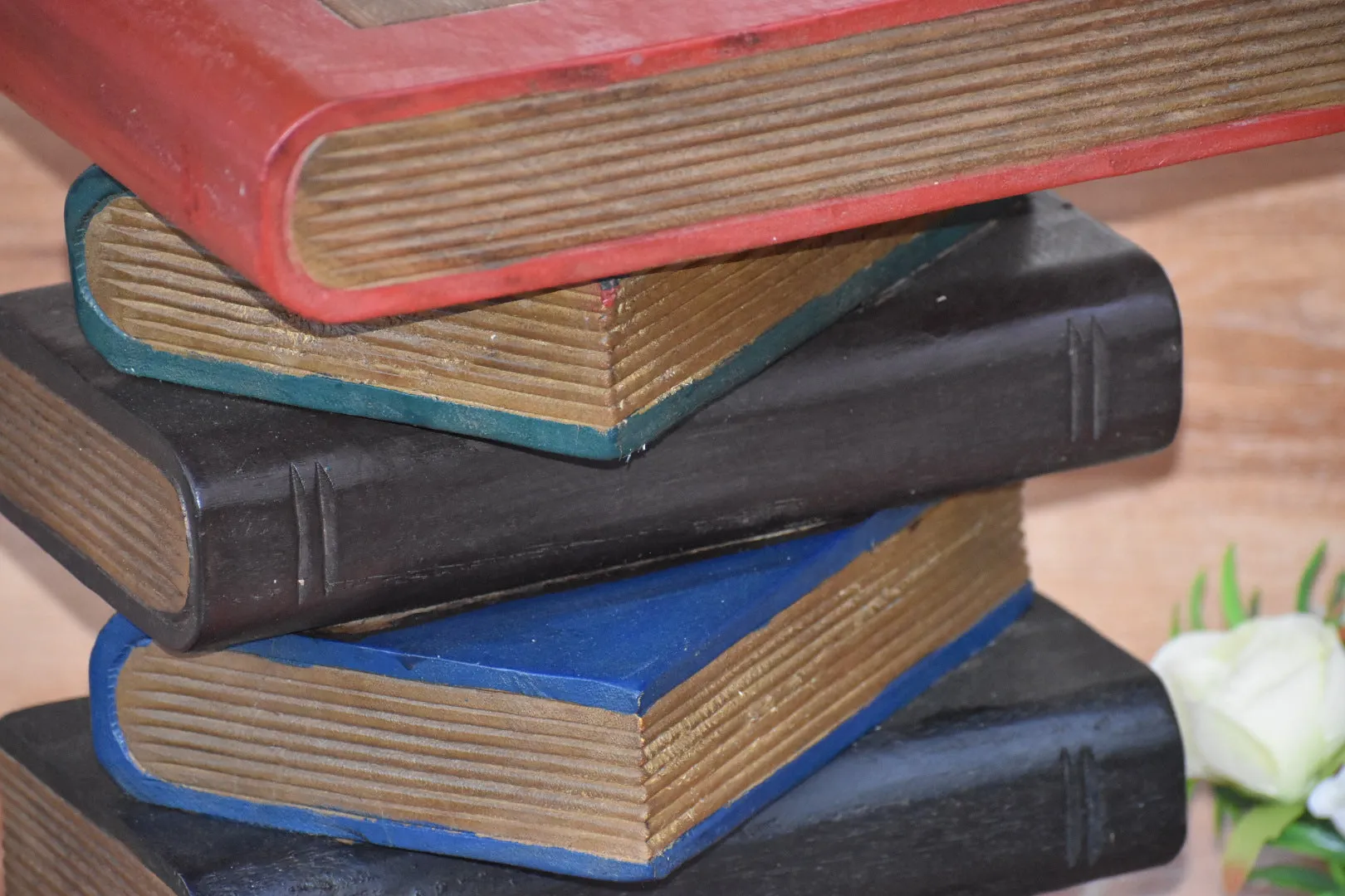 Side Table, corner Stool, Raintree Wood Natural Finish-Book Stack-Colour finish..
