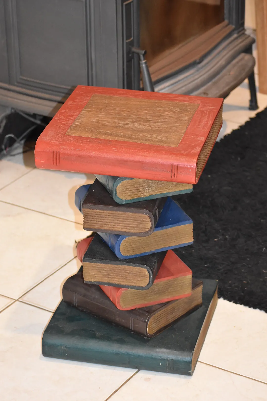 Side Table, corner Stool, Raintree Wood Natural Finish-Book Stack-Colour finish..