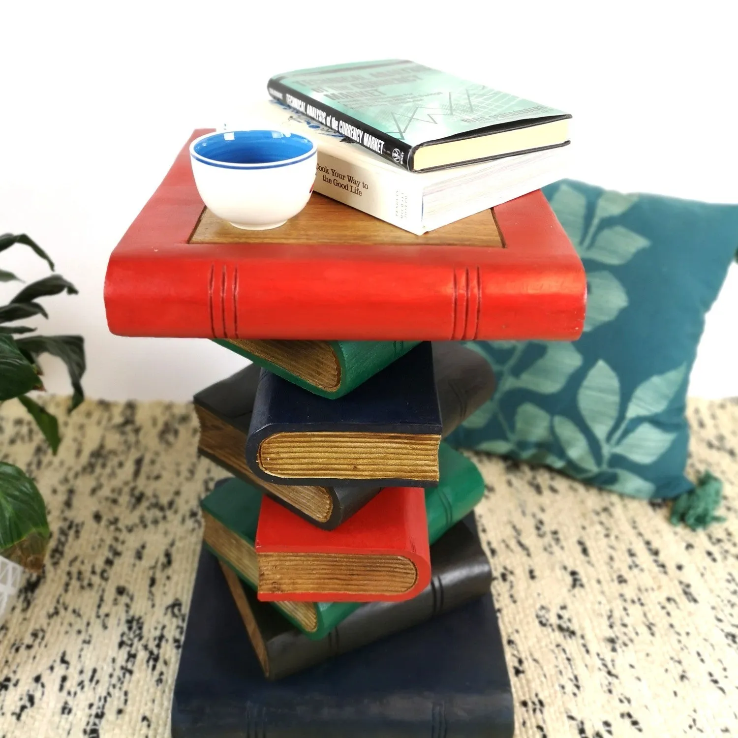 Side Table, corner Stool, Raintree Wood Natural Finish-Book Stack-Colour finish..