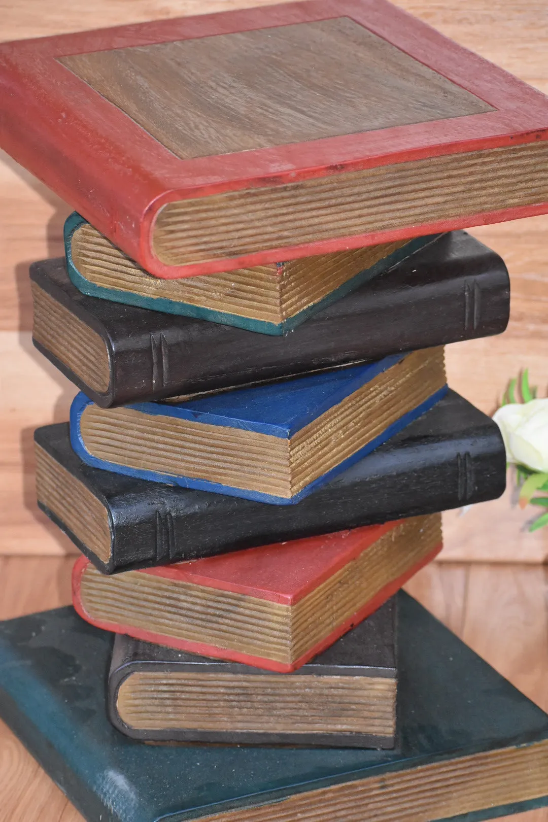 Side Table, corner Stool, Raintree Wood Natural Finish-Book Stack-Colour finish..