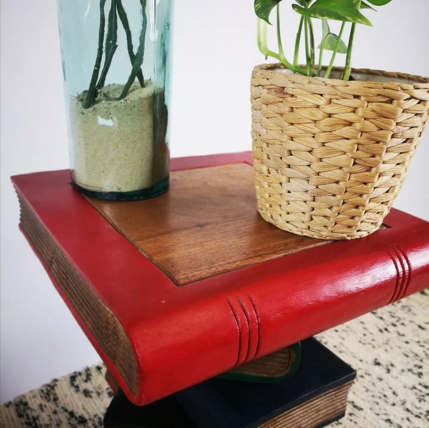 Side Table, corner Stool, Raintree Wood Natural Finish-Book Stack-Colour finish..