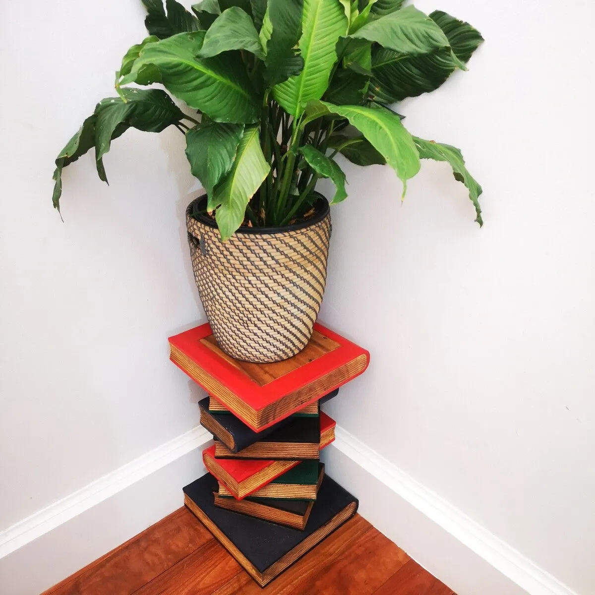 Side Table, corner Stool, Raintree Wood Natural Finish-Book Stack-Colour finish..