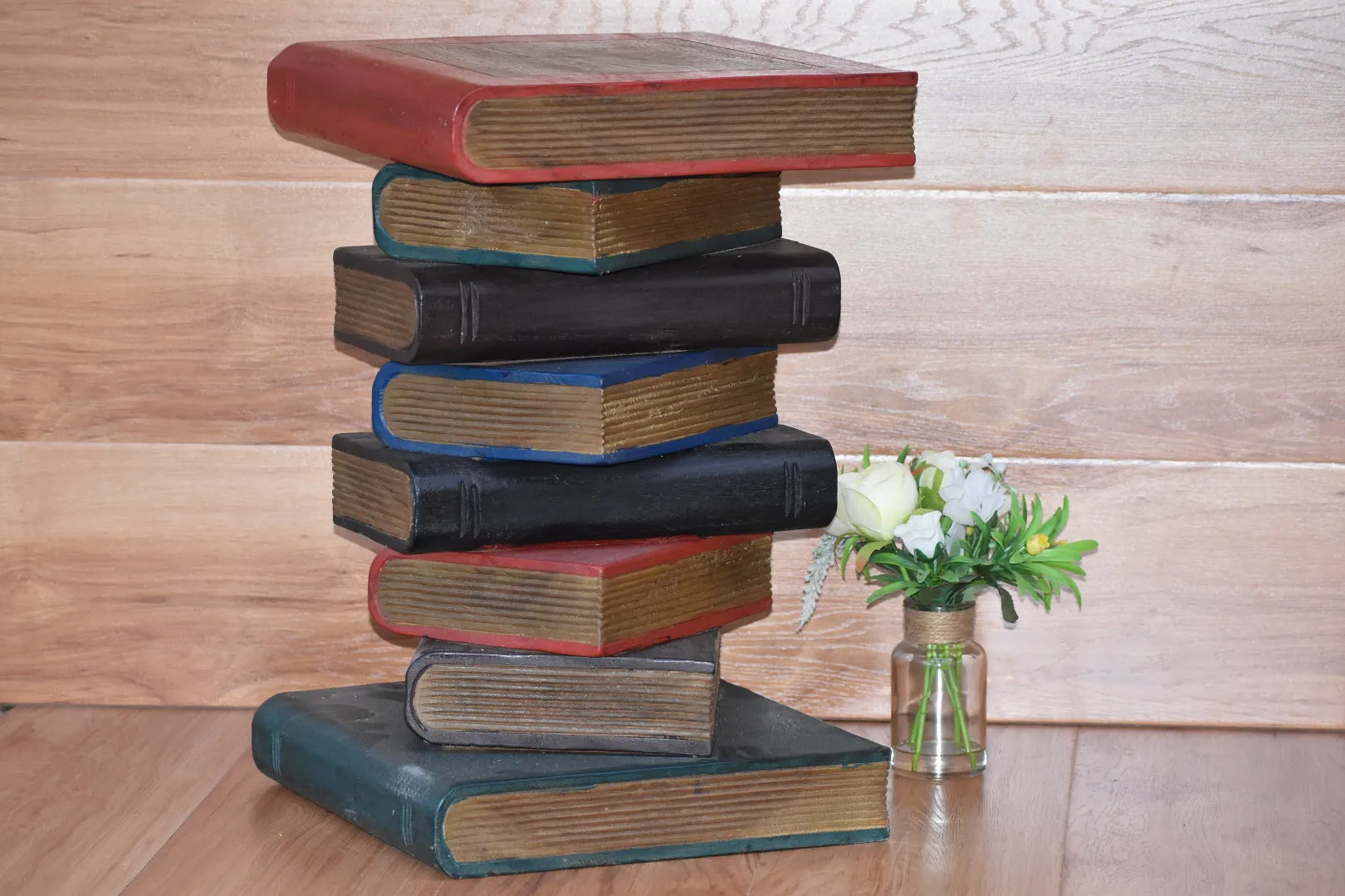 Side Table, corner Stool, Raintree Wood Natural Finish-Book Stack-Colour finish..