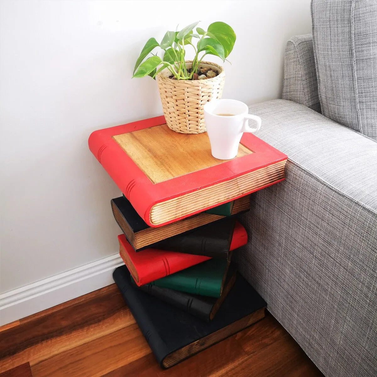 Side Table, corner Stool, Raintree Wood Natural Finish-Book Stack-Colour finish..