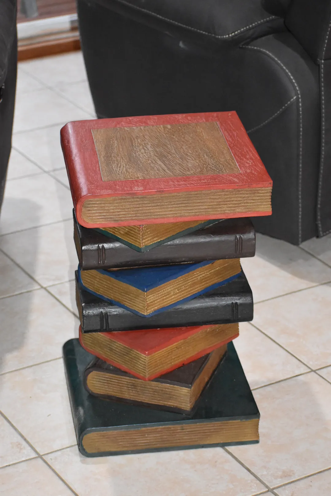 Side Table, corner Stool, Raintree Wood Natural Finish-Book Stack-Colour finish..