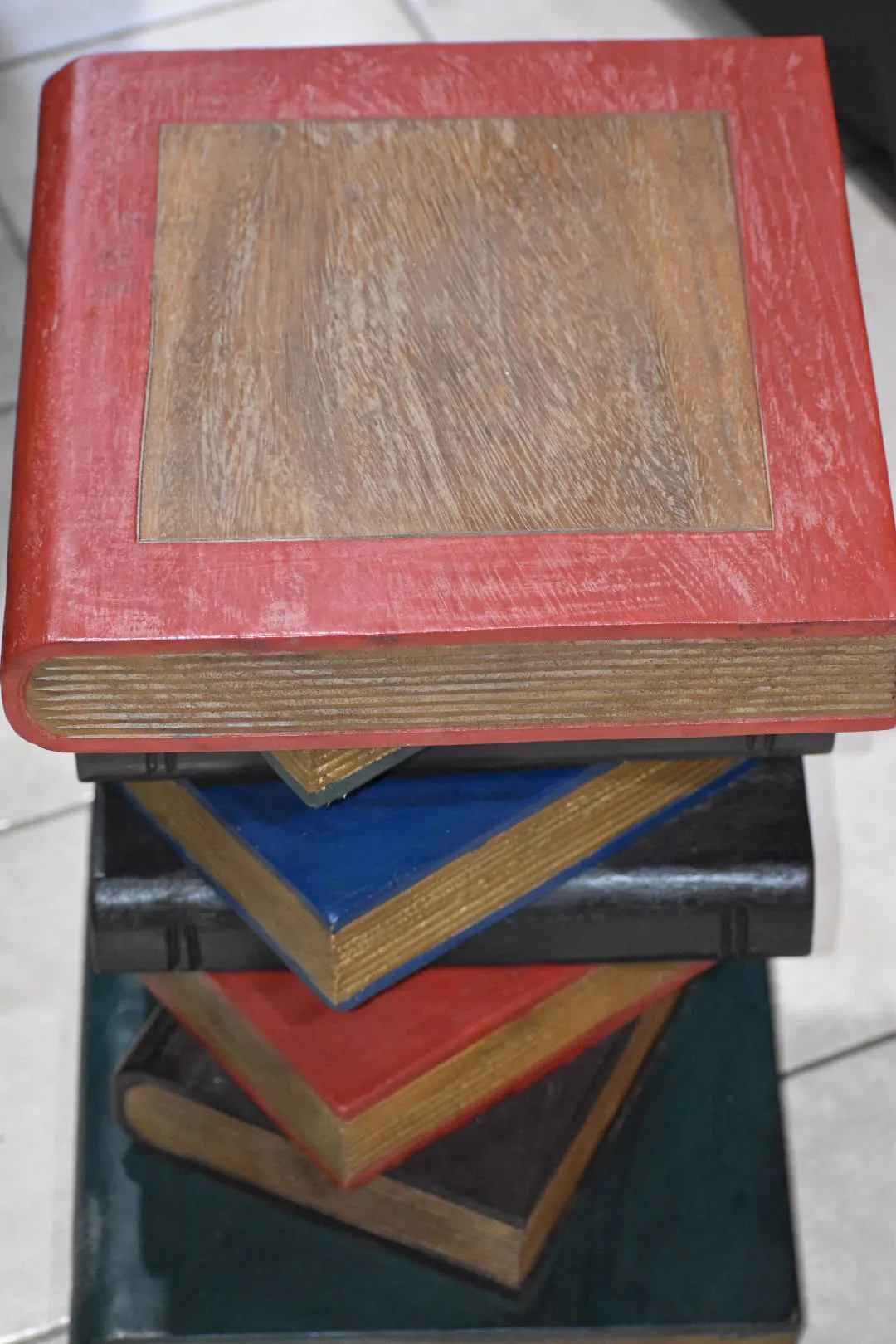 Side Table, corner Stool, Raintree Wood Natural Finish-Book Stack-Colour finish..