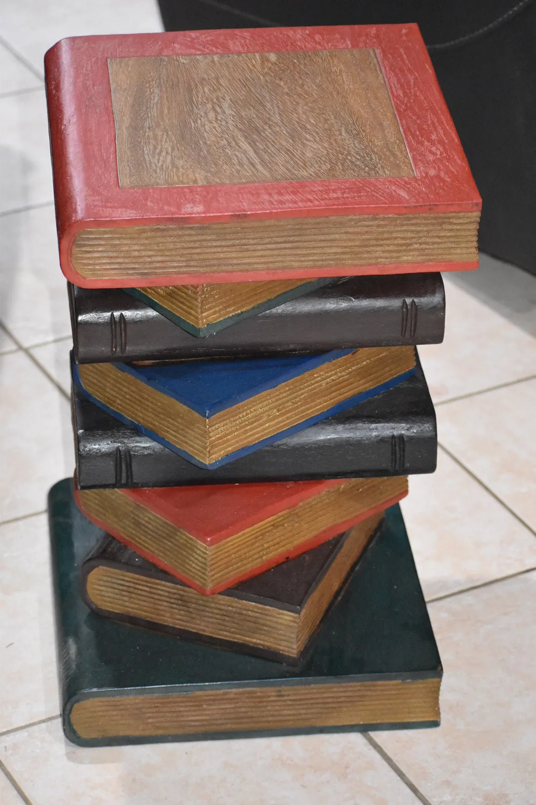 Side Table, corner Stool, Raintree Wood Natural Finish-Book Stack-Colour finish..