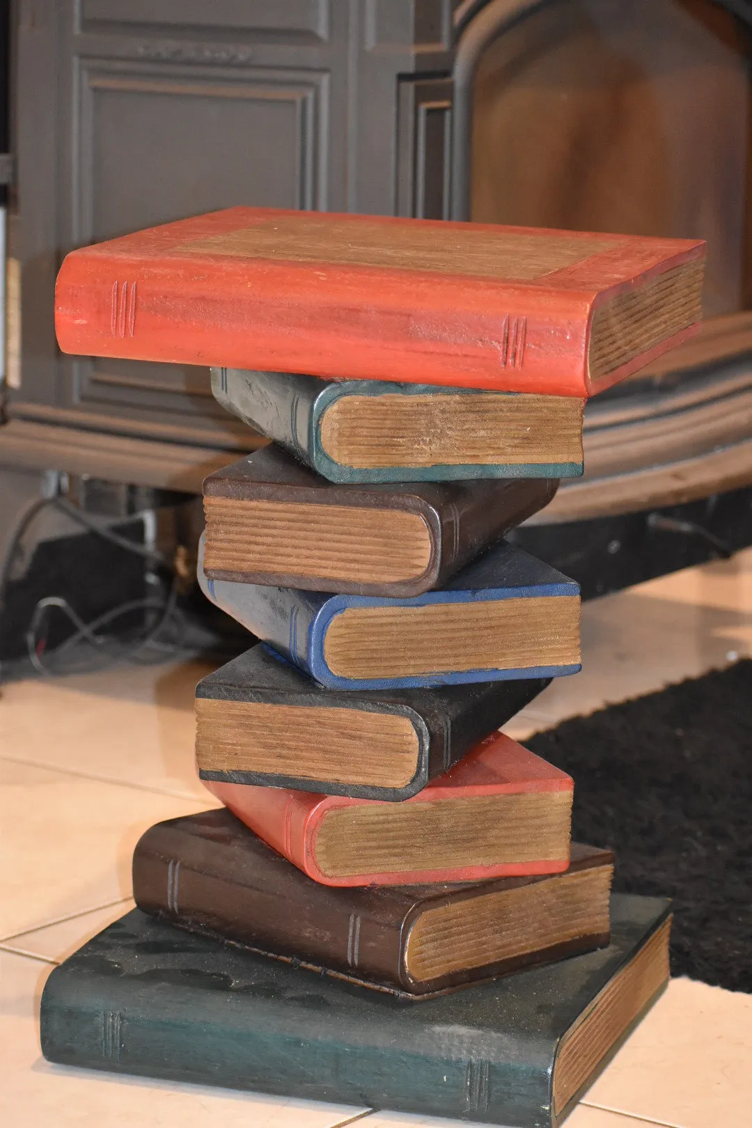 Side Table, corner Stool, Raintree Wood Natural Finish-Book Stack-Colour finish..
