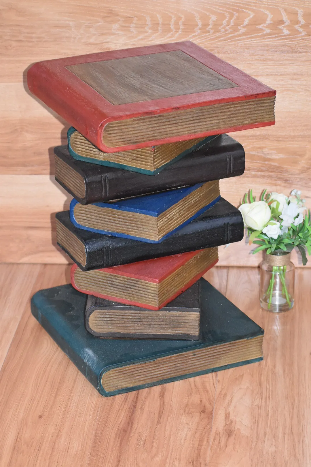 Side Table, corner Stool, Raintree Wood Natural Finish-Book Stack-Colour finish..